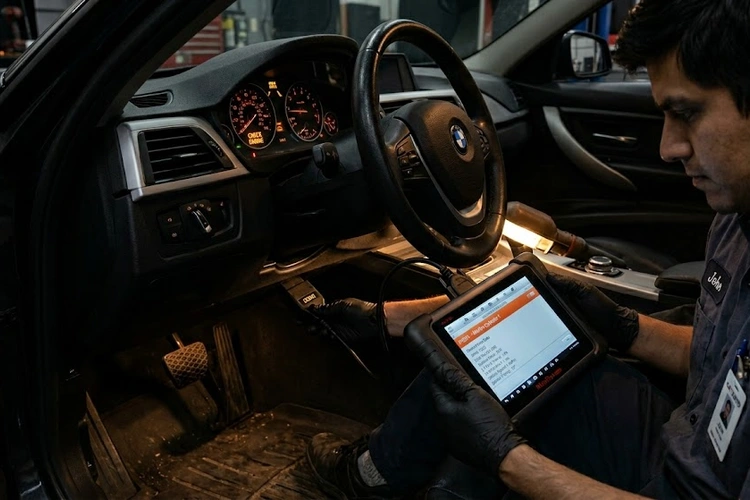 check engine light flashing on a car dashboard instrument cluster