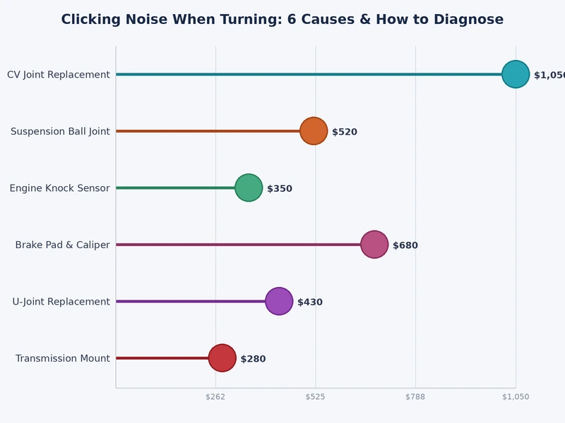 bar chart showing relative frequency of each cause of clicking noise when turning