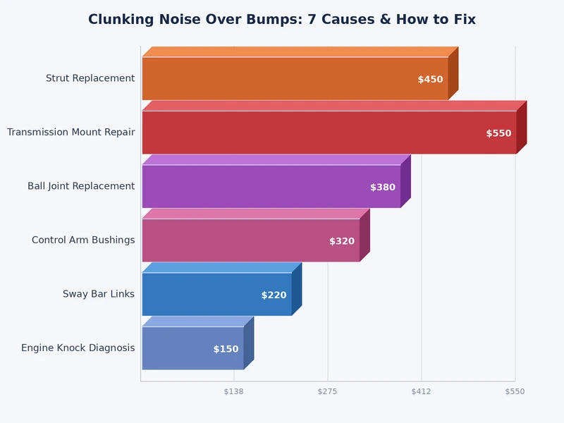 bar chart comparing repair costs for the seven causes of clunking noise over bumps