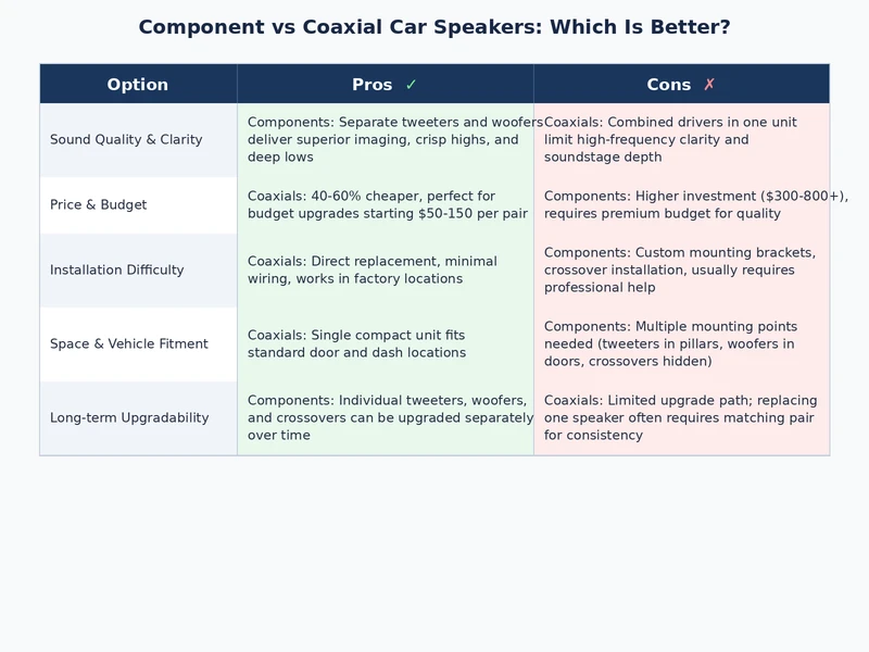 detailed comparison of component vs coaxial car speakers features and specifications