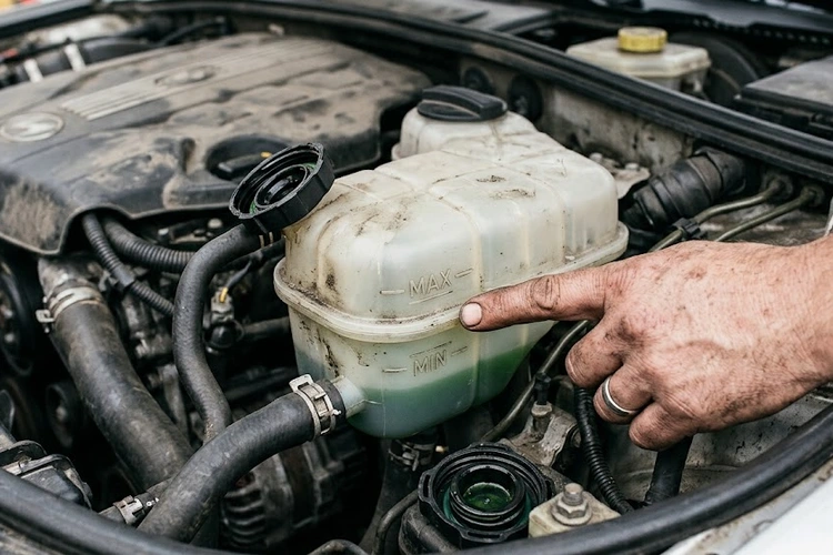 Coolant reservoir below minimum mark showing coolant level keeps dropping warning