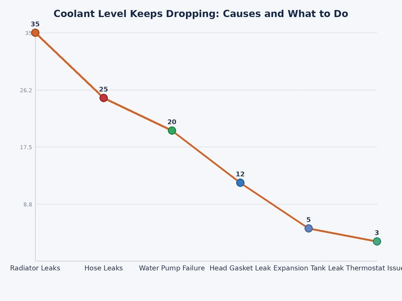 Bar chart showing most common causes of coolant level dropping in order of frequency