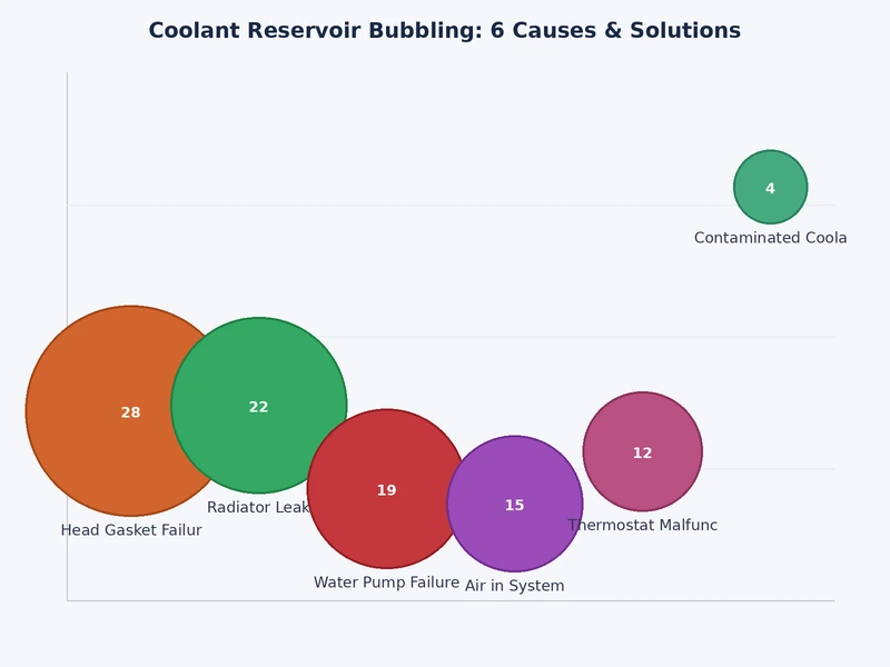Bar chart comparing severity and average repair cost for the 6 causes of coolant reservoir bubbling