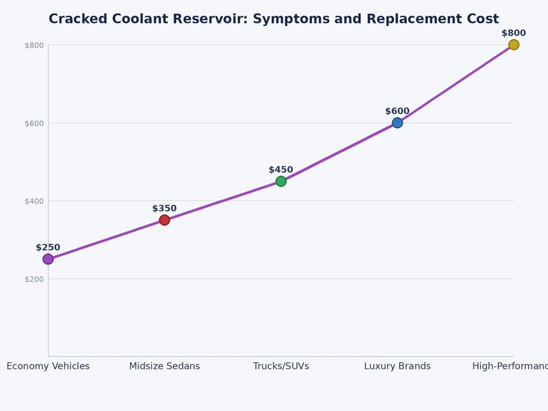 bar chart comparing cracked coolant reservoir symptoms by severity and repair urgency level