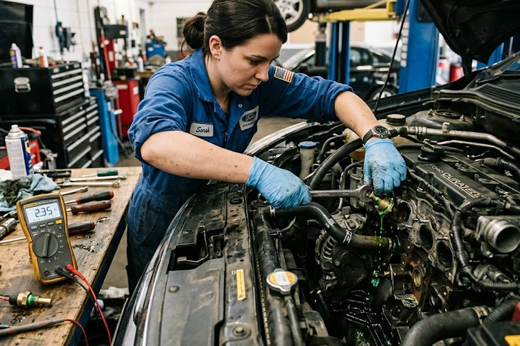 Coolant temperature sensor mounted on engine block illustrating common coolant temperature sensor symptoms