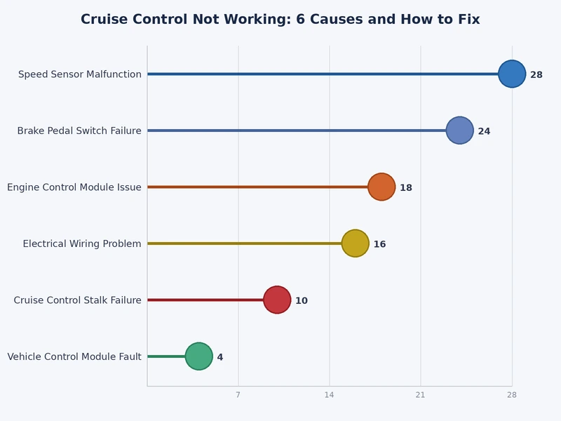 Bar chart showing frequency of each cruise control failure cause from most to least common