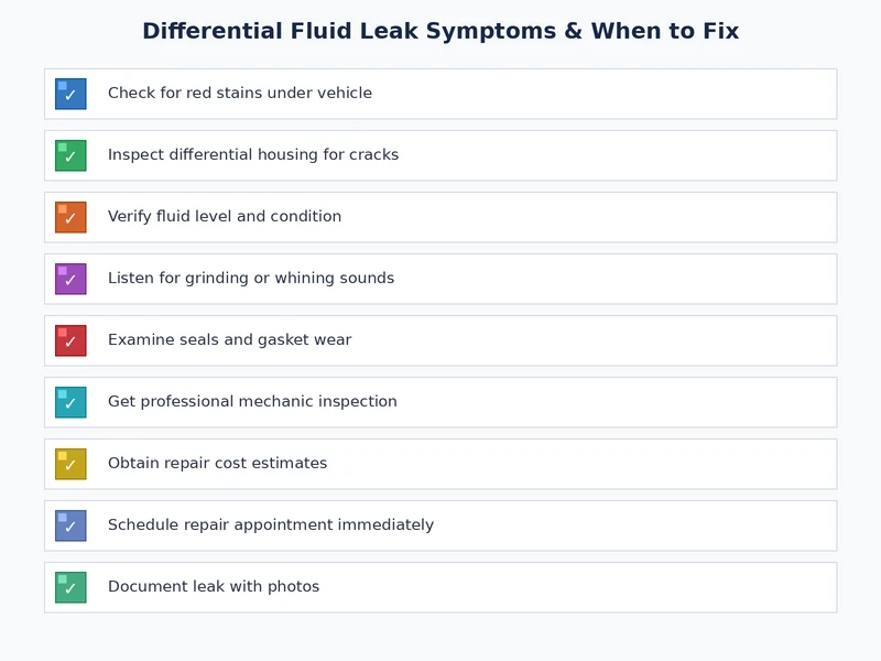 differential fluid leak inspection checklist covering seals, fluid level, sounds, and service intervals