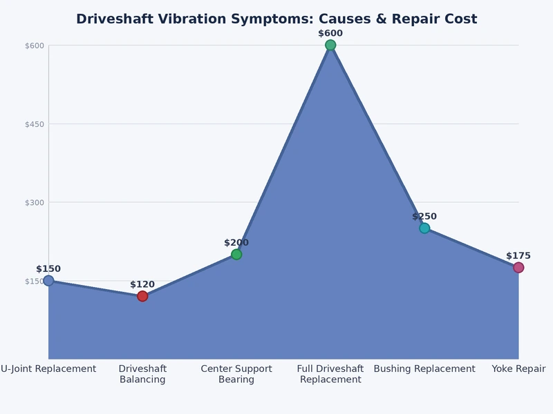 Bar chart showing driveshaft vibration symptom frequency by speed range and failure component type