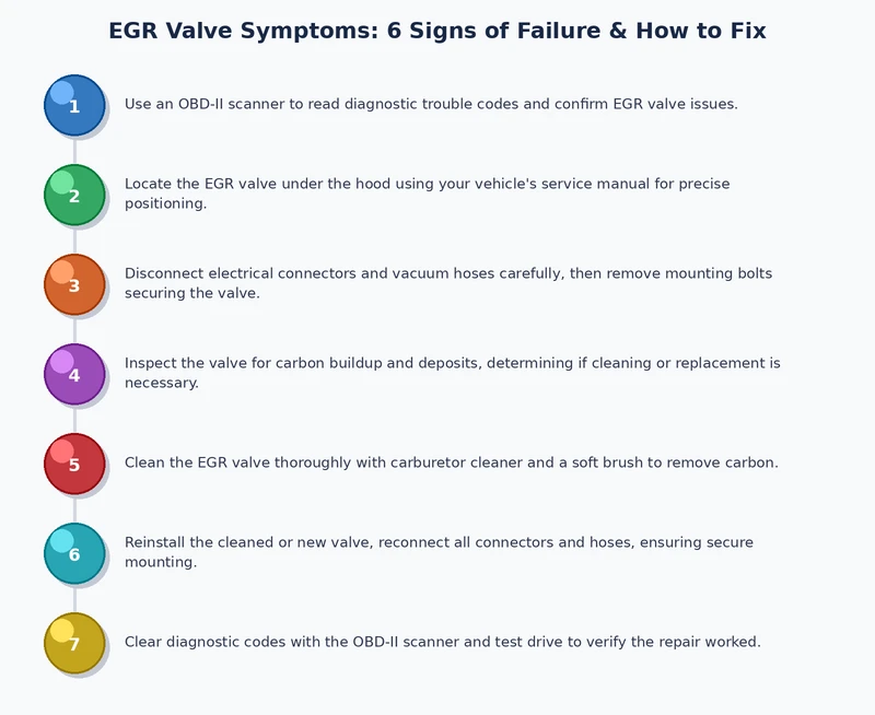 EGR valve diagnosis process diagram showing steps from fault code reading to cleaning and replacement
