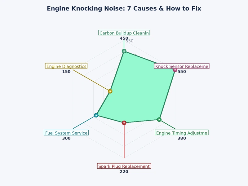 Bar chart comparing repair severity and estimated cost for each engine knocking noise cause