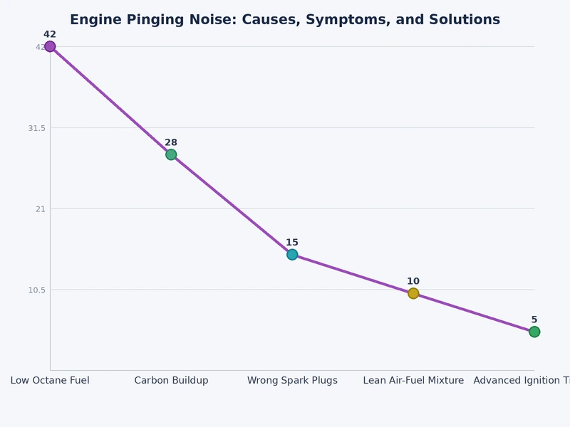 Bar chart comparing the frequency of causes behind engine pinging noise including fuel octane, carbon deposits, knock sensor failure, and overheating
