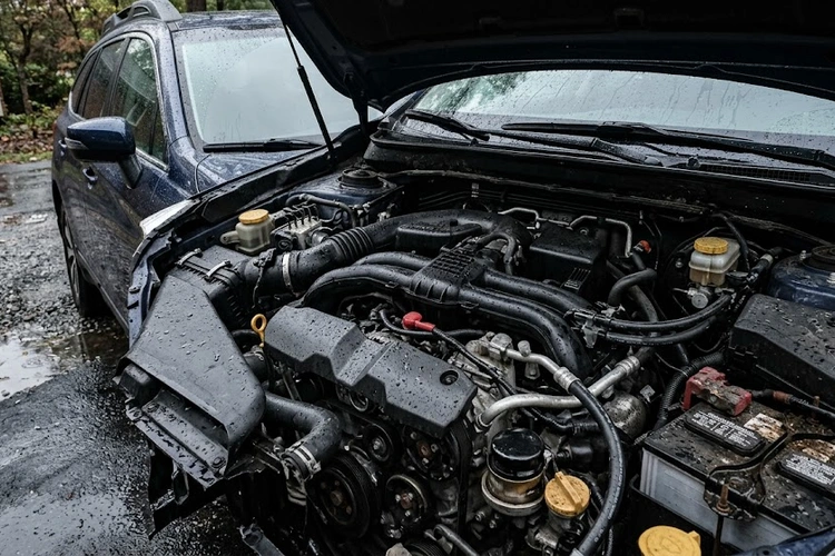 Engine runs rough after rain — moisture on spark plug wires and ignition coil packs