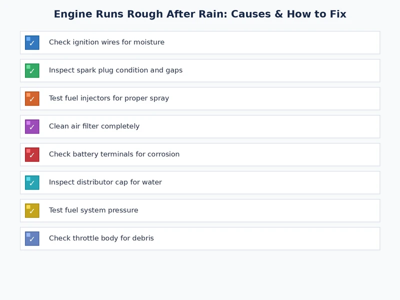 Checklist for diagnosing engine runs rough after rain — covering ignition coils, plug wells, throttle body, and intake filter