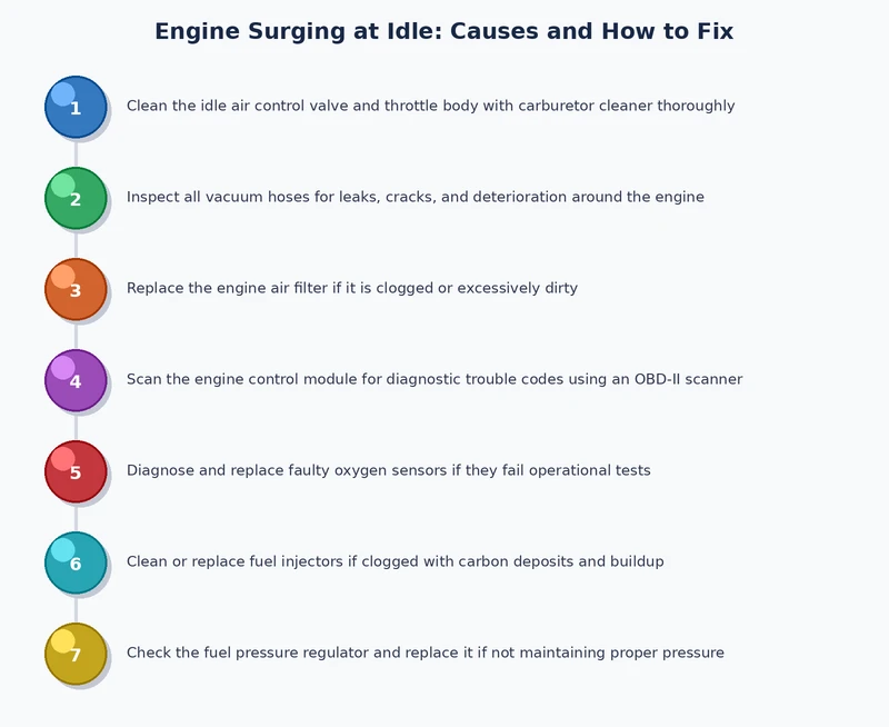 Process diagram for diagnosing and fixing engine surging at idle