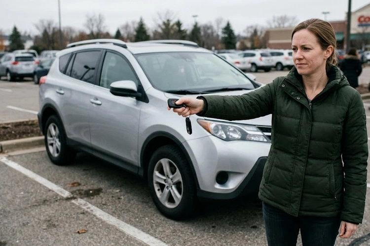 exhaust pipe dripping water as clear condensation during a cold morning cold start
