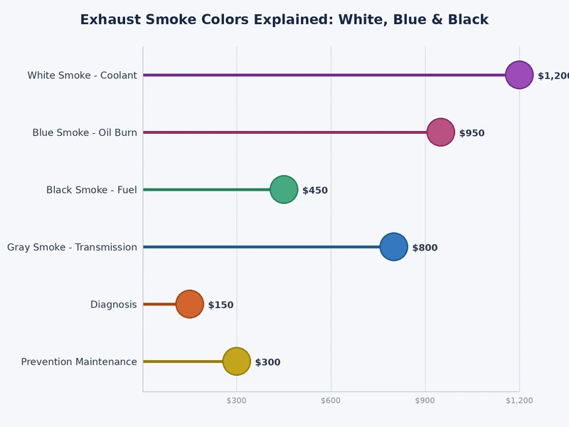 comparison chart of exhaust smoke colors meaning, causes, and urgency levels for car owners