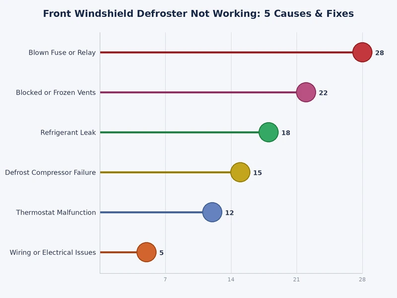 bar chart comparing repair costs for five front windshield defroster failure causes