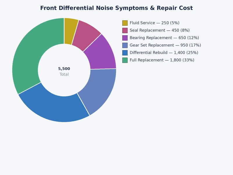 bar chart showing front differential repair cost ranges by damage stage from fluid service through full rebuild