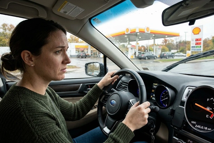 Car dashboard showing fuel economy gauge after a sudden MPG drop