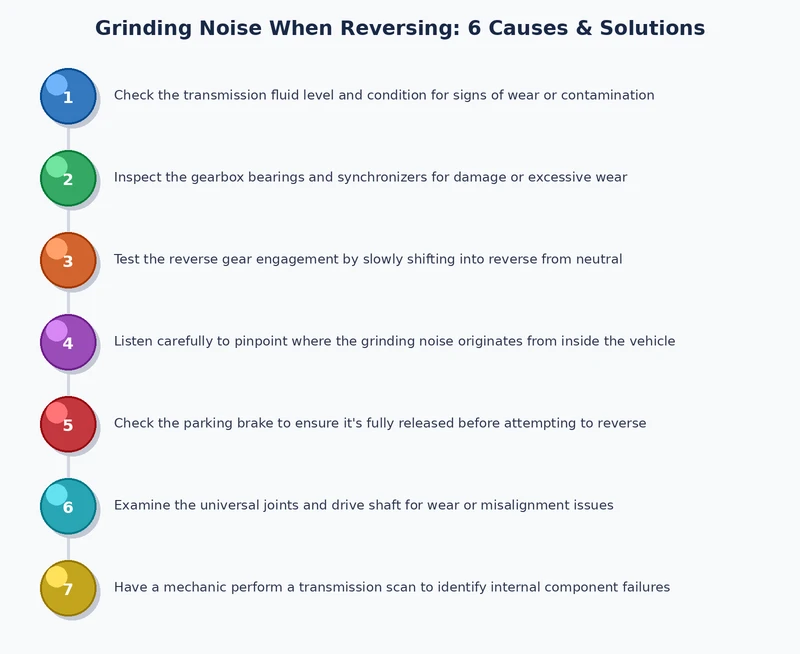 Step-by-step diagnostic process diagram for identifying the cause of grinding noise when reversing