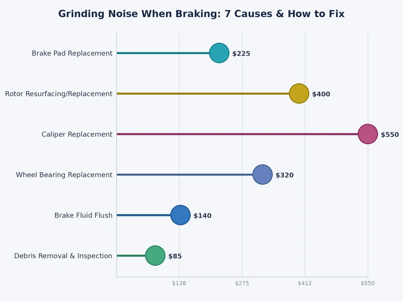 Bar chart showing frequency of 7 causes of grinding noise when braking