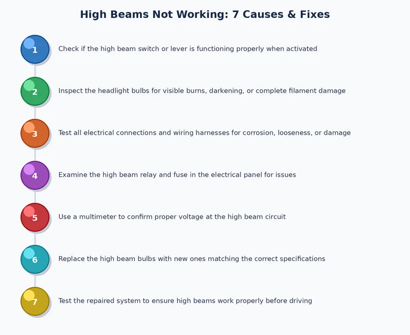 step-by-step process diagram for diagnosing high beams not working