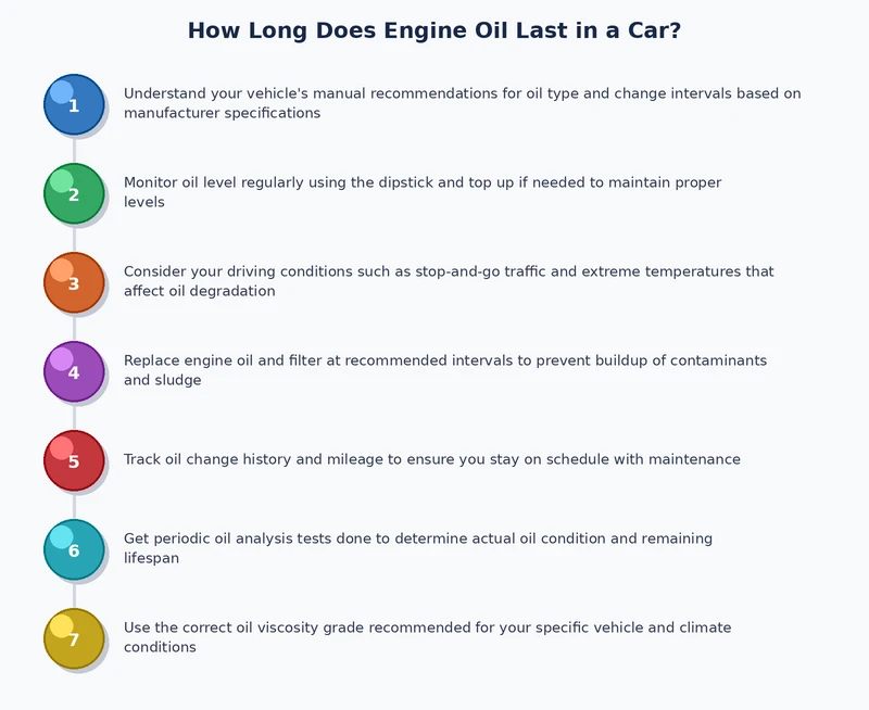 Step-by-step process diagram showing how to monitor and change engine oil on the correct schedule
