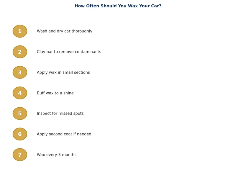 step by step car waxing process diagram showing prep, application, and buff
