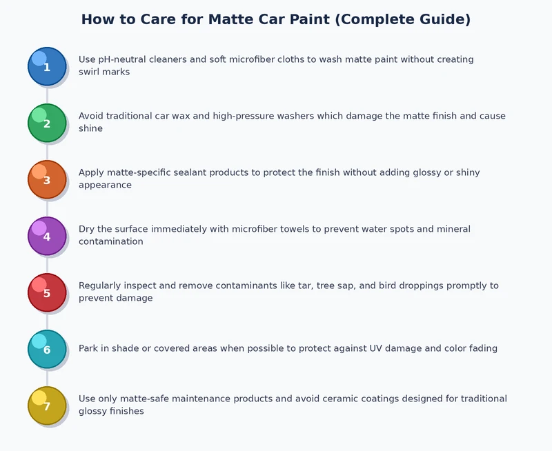 Matte car paint care process diagram showing step-by-step wash decontamination and protection workflow