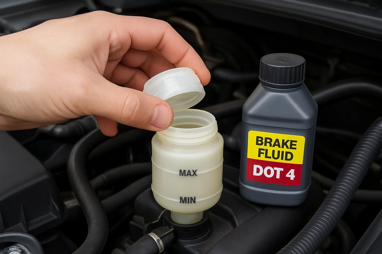 how to check brake fluid reservoir under car hood