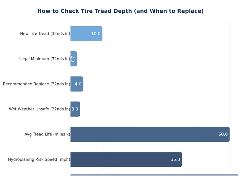 Bar chart comparing tire stopping distances at different tread depths