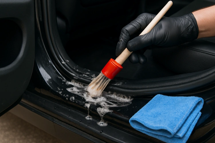 how to clean car door jambs with brushes and microfiber towels