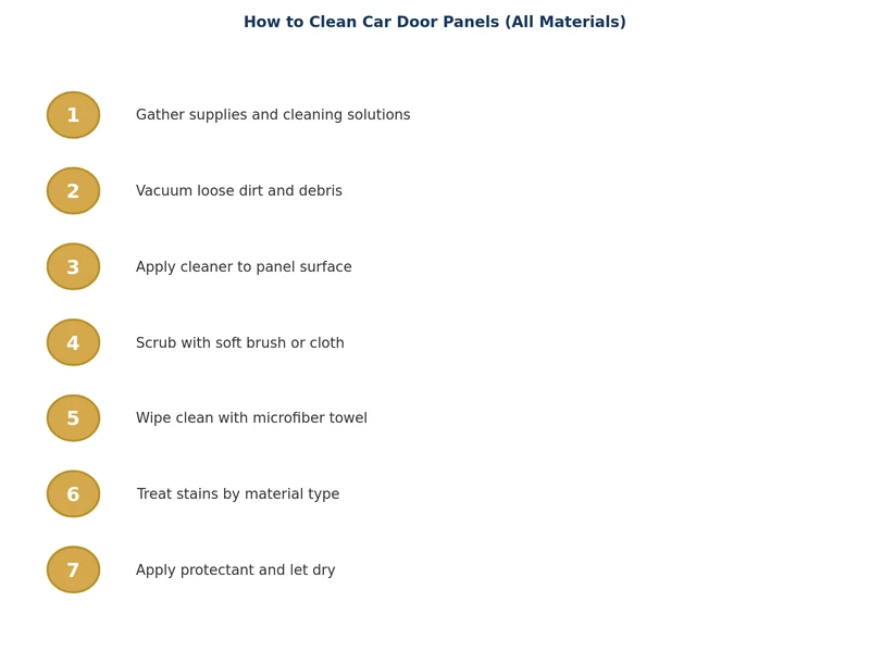 step-by-step process diagram for how to clean car door panels by material type