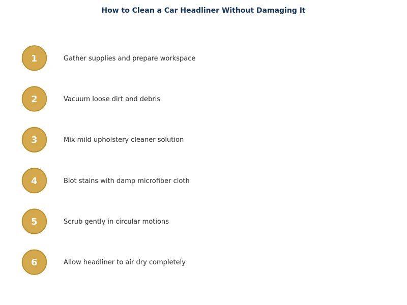 step-by-step process diagram showing how to clean car headliner safely