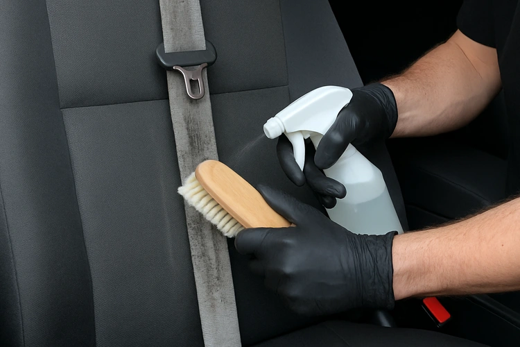how to clean car seat belts with a brush and mild cleaner
