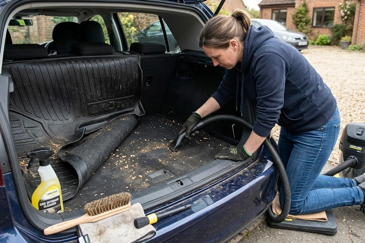 Fully cleared and cleaned car trunk showing organized interior after deep cleaning process
