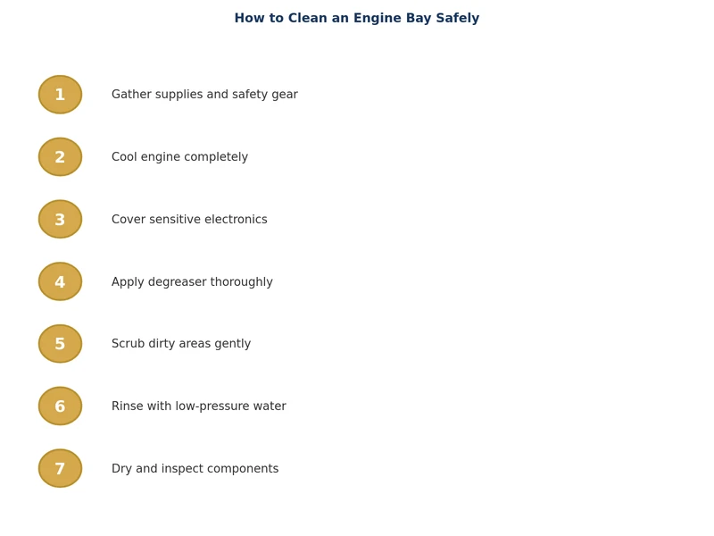 engine bay cleaning process diagram showing step by step method
