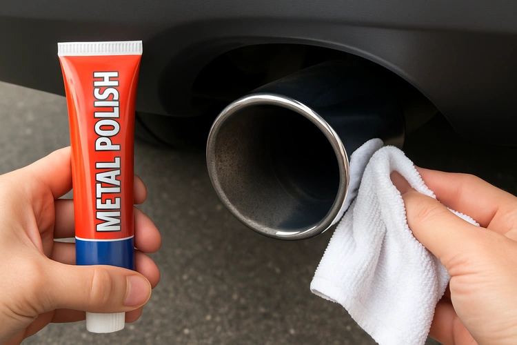 how to clean exhaust tips to a mirror shine using metal polish and microfiber cloth