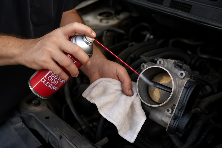 cleaning throttle body with spray cleaner and brush without removing it