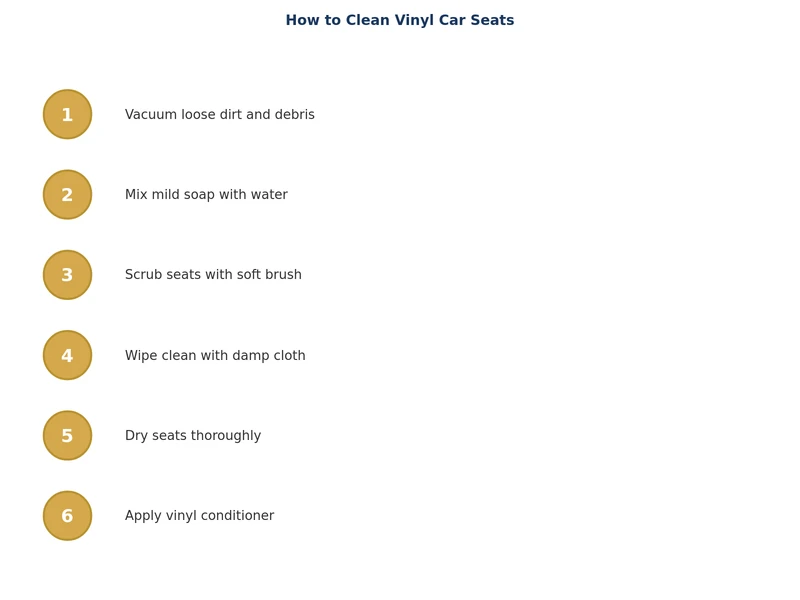 step-by-step process diagram for cleaning and protecting vinyl car seats