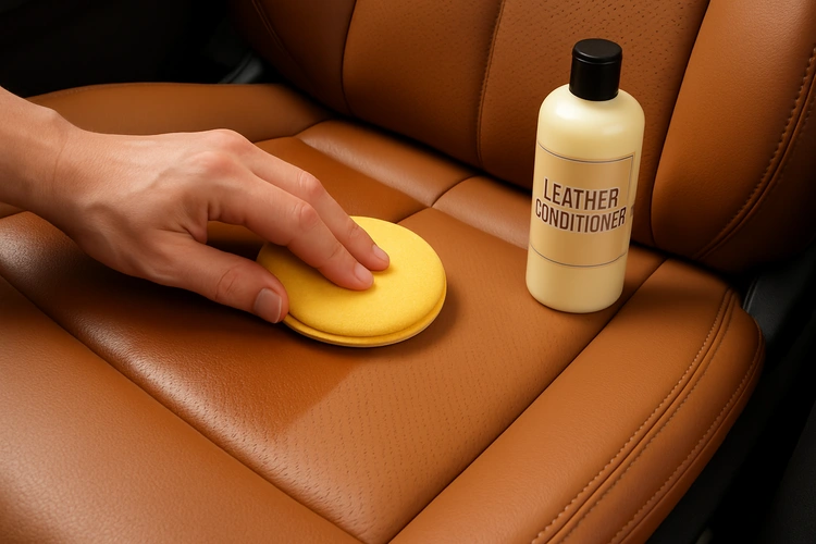 how to condition leather car seats with a microfiber cloth and conditioner
