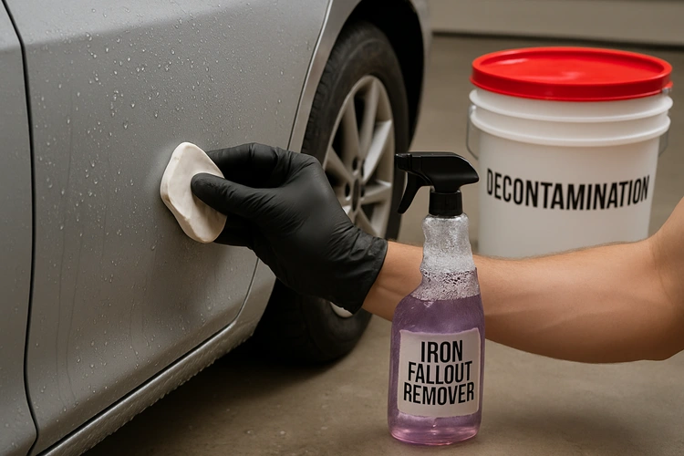 how to decontaminate car paint with clay bar and iron remover spray on a red car