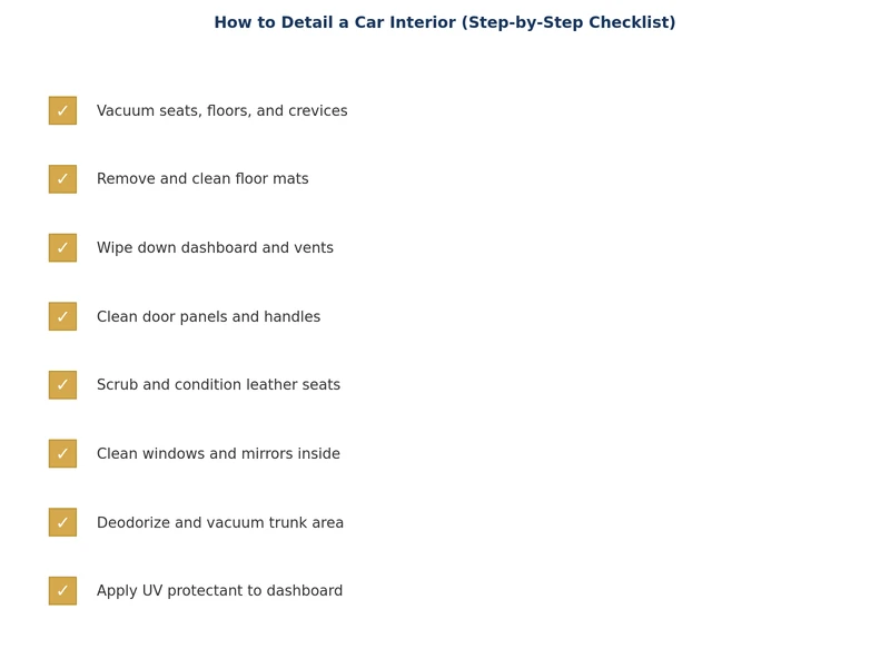 interior detailing checklist covering all steps from vacuuming to glass cleaning
