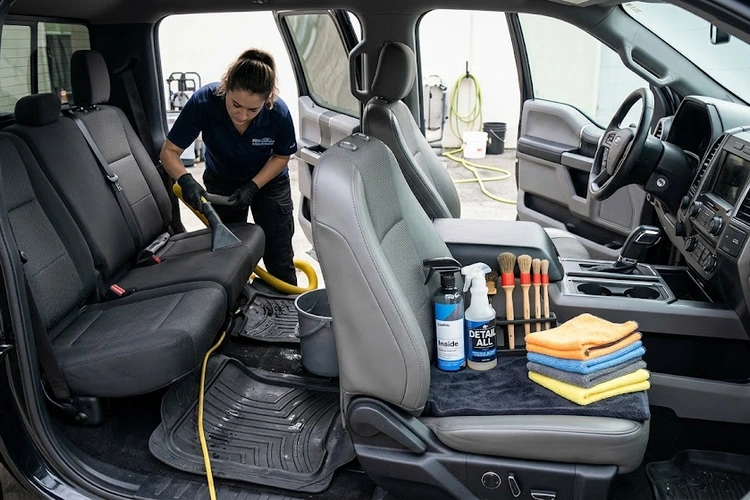how to detail a truck interior showing clean dashboard and seats