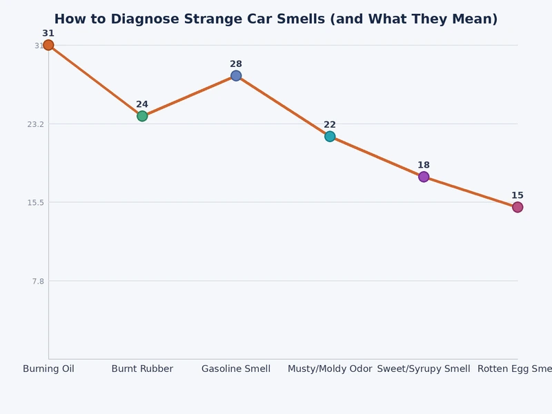 Chart showing common strange car smells diagnosis categories, their sources, and urgency levels