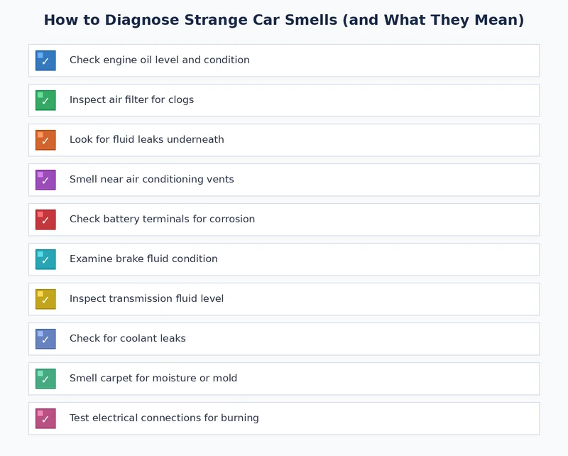 Strange car smells diagnosis quick-reference checklist for common automotive odors and recommended first steps