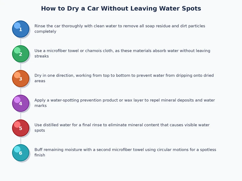 step-by-step process diagram showing the top-down car drying sequence to avoid water spots