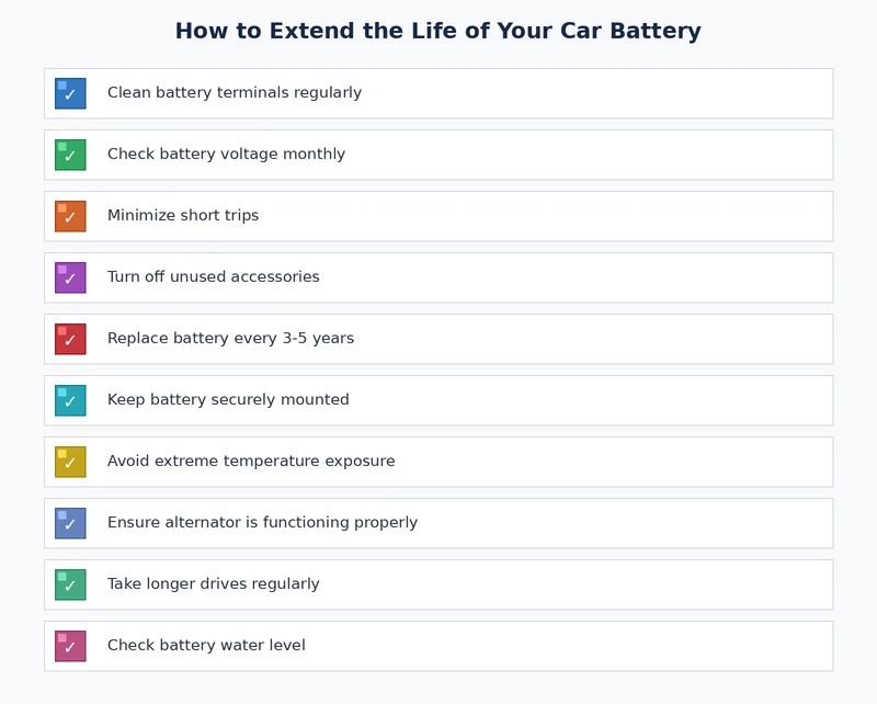 car battery maintenance checklist for extending car battery life — terminal cleaning, voltage checks, load testing schedule