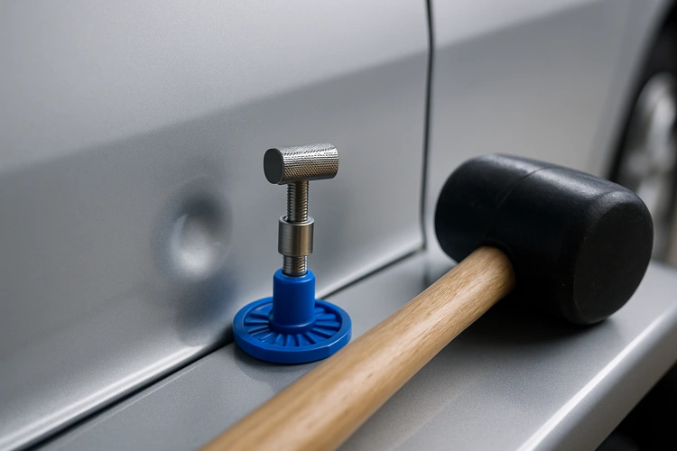 how to fix a door ding with a PDR tool on a car door panel