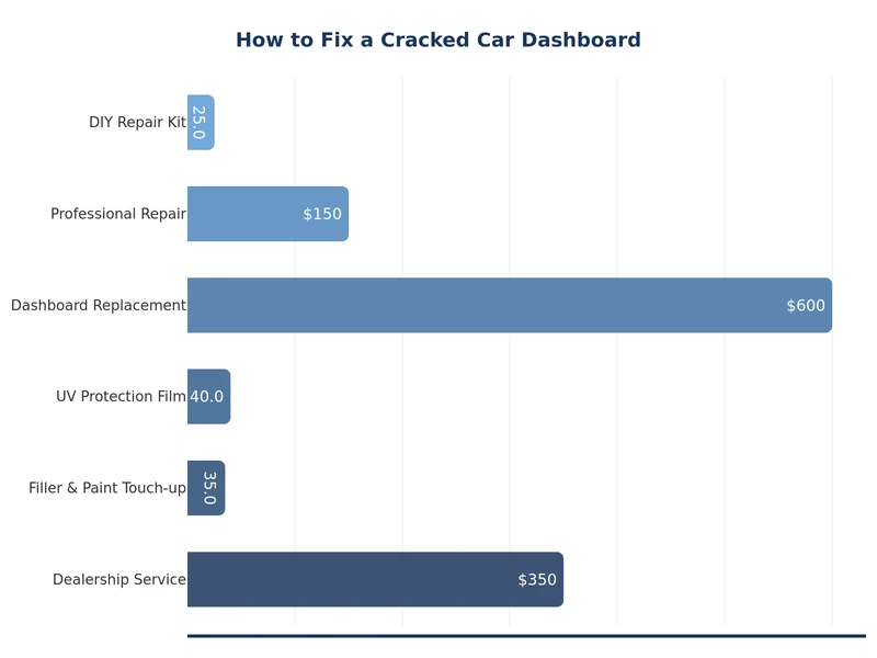 bar chart comparing dashboard repair methods by cost, difficulty, and durability